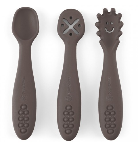 Petite& Mars Take&Match - Zestaw silikonowych łyżeczek do nauki jedzenia 3 szt. 6m+ | Bitter Cocoa